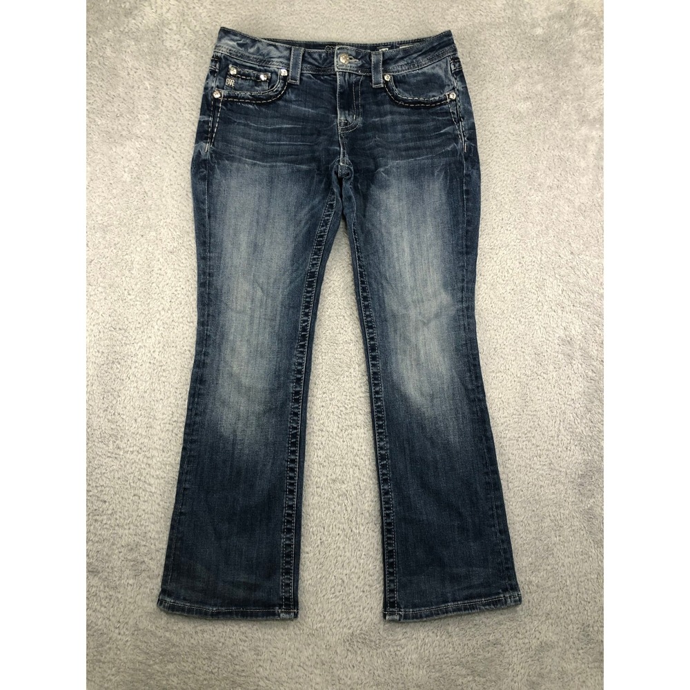 Miss Me Jeans Women 32x30 (Tag 29) Blue Easy Boot Rhinestone JE5457ER *Flaw